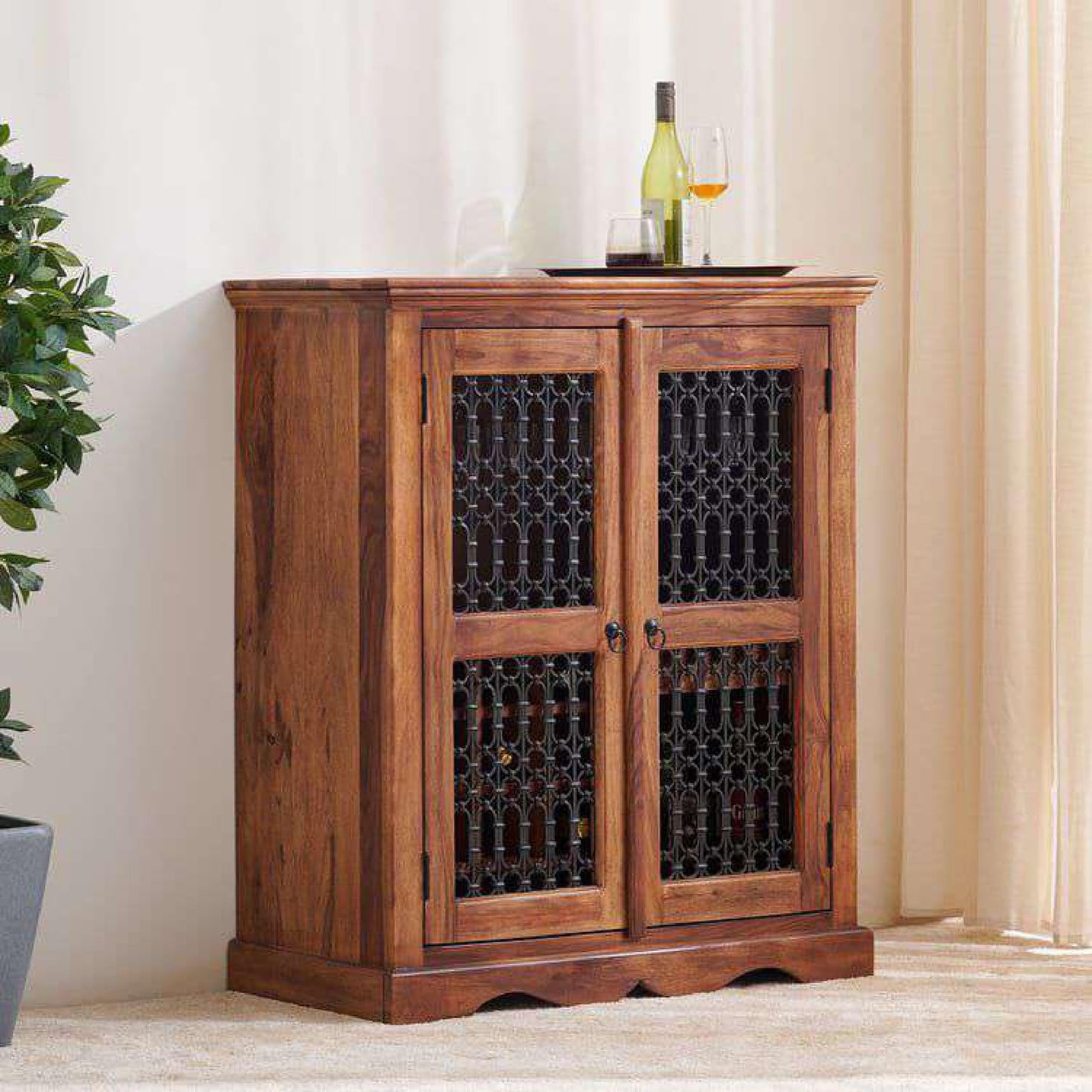 Royal Marwar Sheesham Wood Bar Cabinet | Metal Gri - view 3