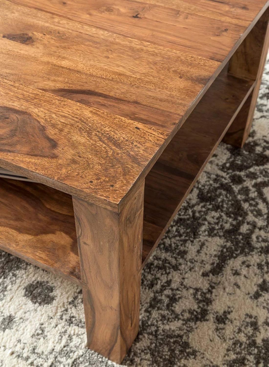 Royal Marwar Solid Sheesham Wood Coffee Table with Drawer & Open Shelf | Center Table for Living Room | Honey Finish & Walnut Finish