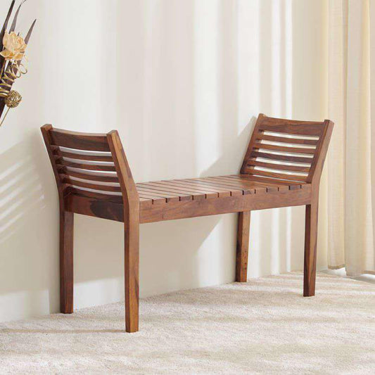 Royal Marwar Solid Sheesham Wood 2 Seater Bench | Dual Backrest Design | Dining,