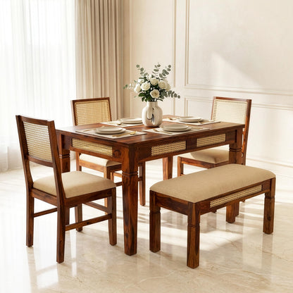 Royal Marwar Solid Sheesham Wood 4 Seater Dining Table with Natural Cane | Honey Finish | 45 x 35 x 30 Inch