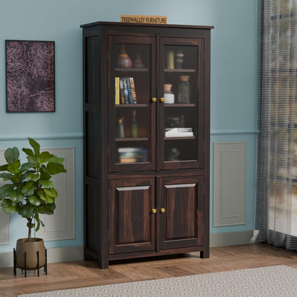 Solid Wood Door Display Cabinet with Wooden Storage
