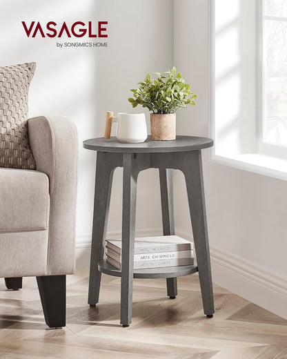 Royal Marwar Solid Mango Wood Round Side Table | Modern End Table with Storage Shelf | Honey Finish | Bedside Table