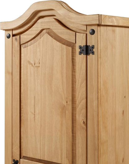 Royal Marwar Solid Mango Wood 1 Door Wardrobe | Single Door Wooden Almirah with Drawer | Honey Finish
