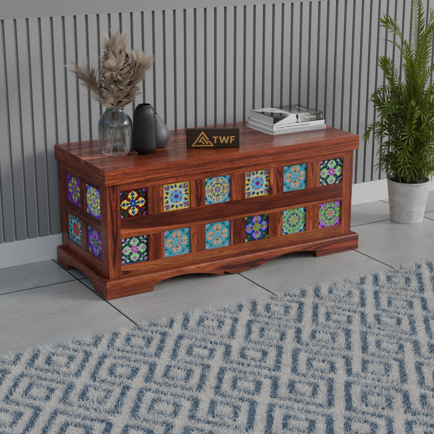 Royal Marwar Solid Sheesham Wood Trunk Storage Box | Traditional Designer Blanke