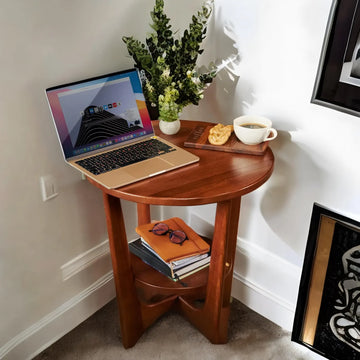 Royal Marwar Solid Sheesham Wood Round Side Table | Wooden End Table with Storage Shelf | Honey Finish & Walnut Finish