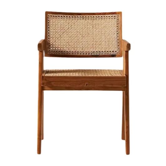 Royal Marwar Solid Sheesham Wood Dining Chair with Natural Cane Back | Wooden Arm Chair | Honey Finish & Walnut Finish