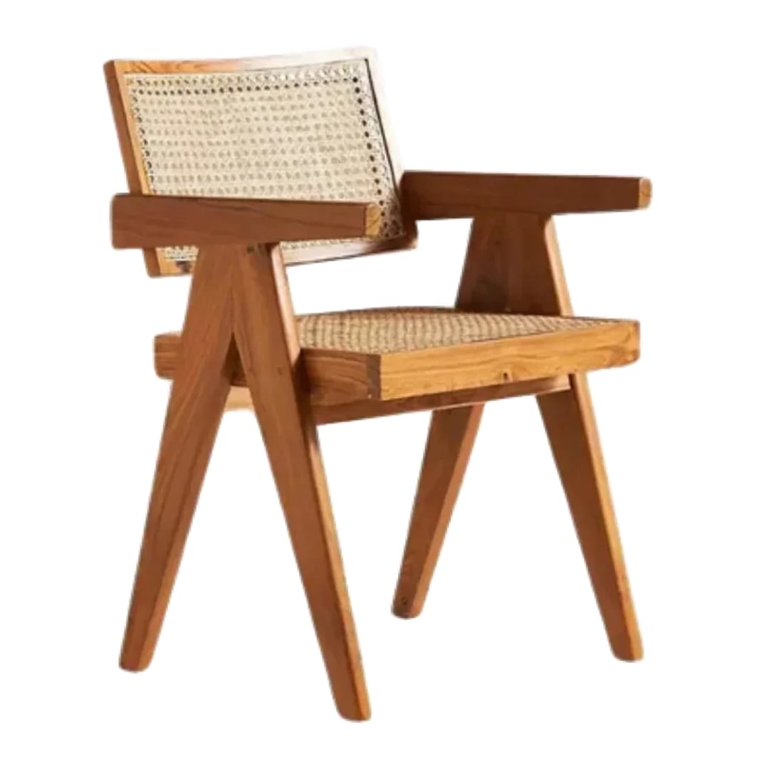Royal Marwar Solid Sheesham Wood Dining Chair with Natural Cane Back | Wooden Arm Chair | Honey Finish & Walnut Finish