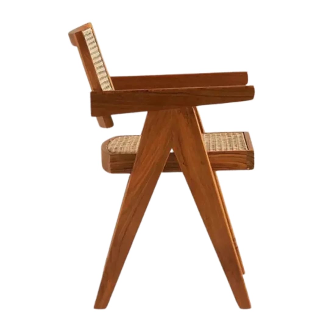 Royal Marwar Solid Sheesham Wood Dining Chair with Natural Cane Back | Wooden Arm Chair | Honey Finish & Walnut Finish