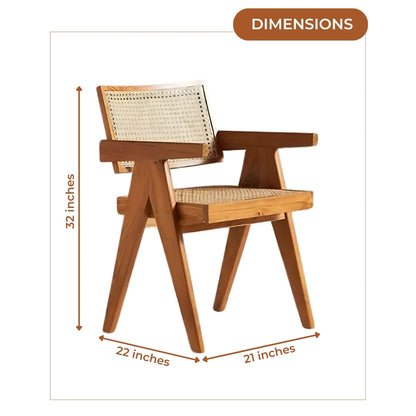 Royal Marwar Solid Sheesham Wood Dining Chair with Natural Cane Back | Wooden Arm Chair | Honey Finish & Walnut Finish