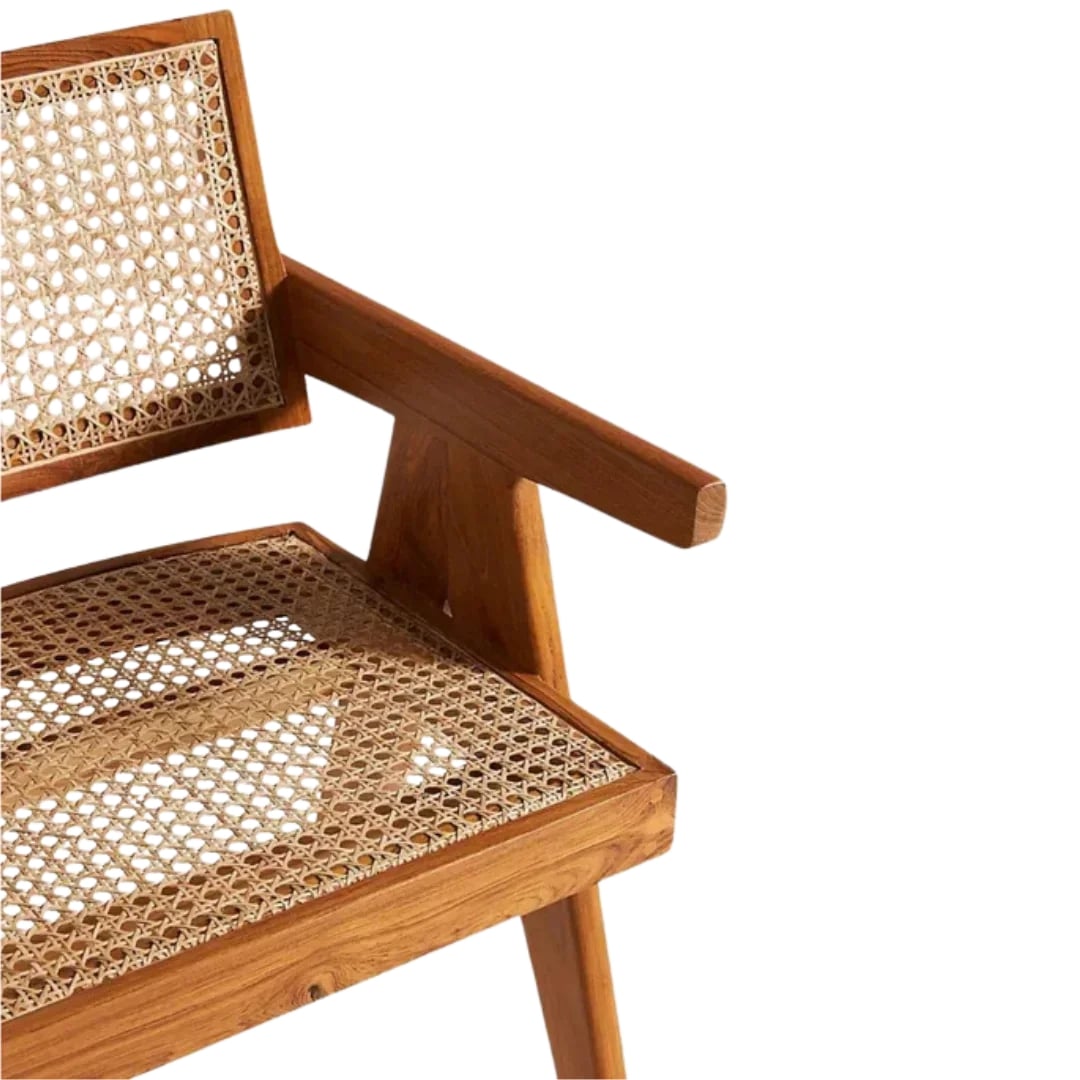 Royal Marwar Solid Sheesham Wood Dining Chair with Natural Cane Back | Wooden Arm Chair | Honey Finish & Walnut Finish