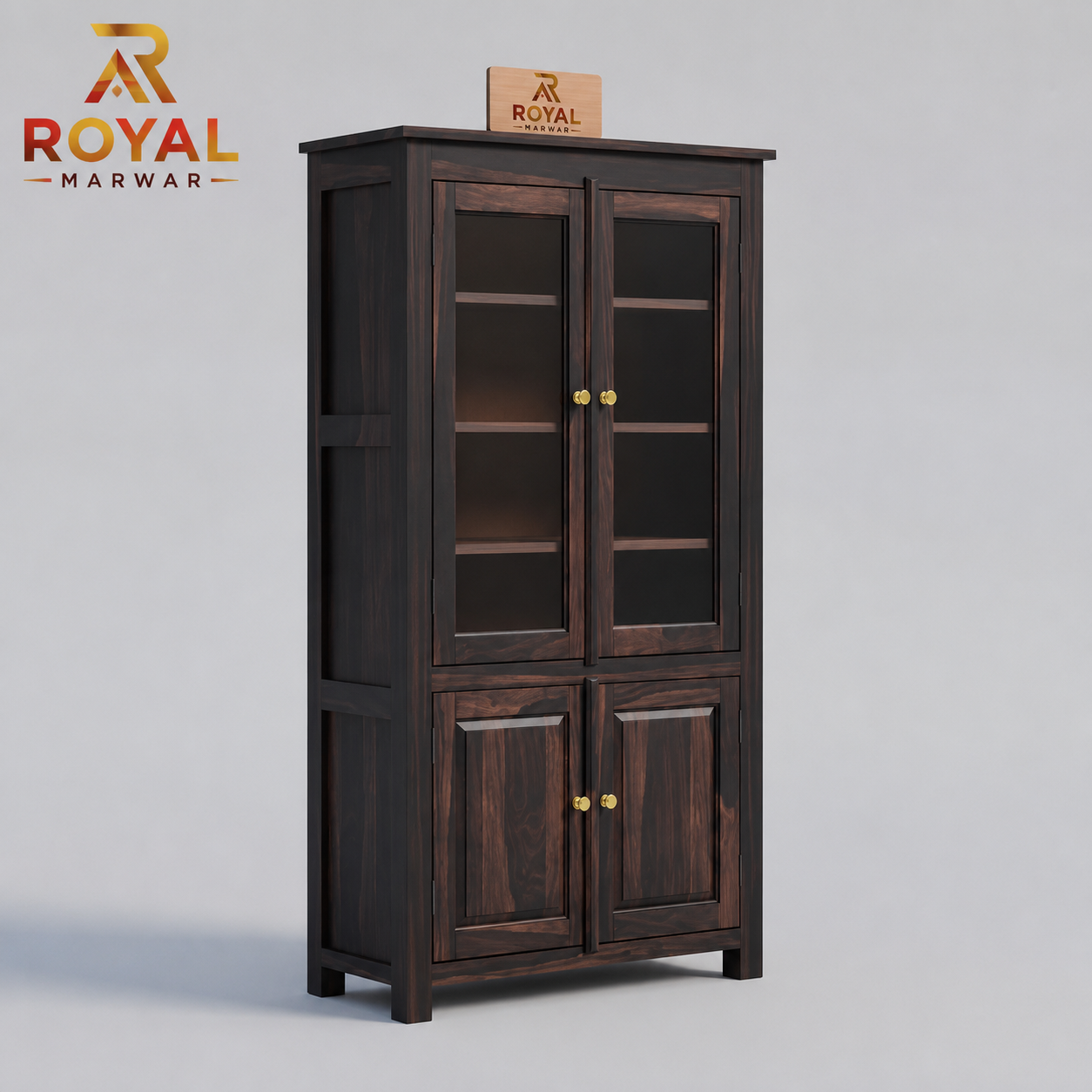 Solid Wood Door Display Cabinet with Wooden Storage
