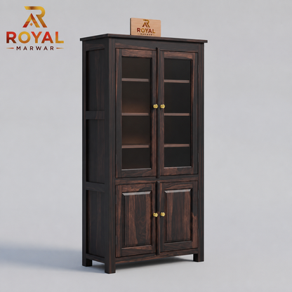 Solid Wood Door Display Cabinet with Wooden Storage