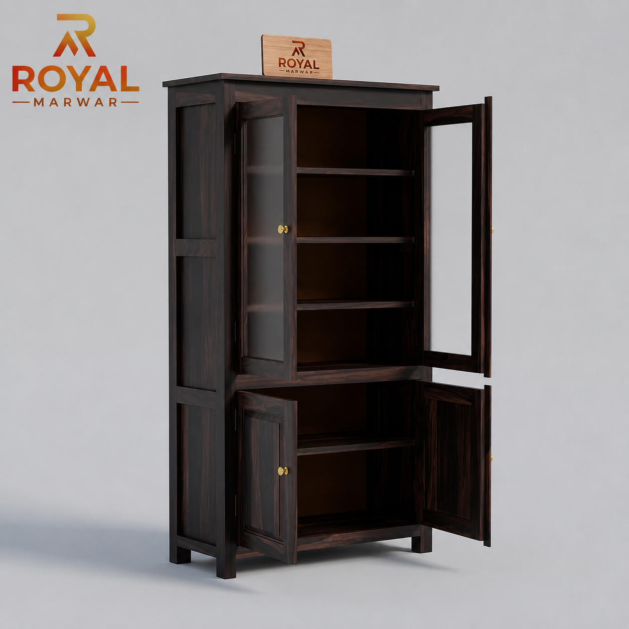 Solid Wood Door Display Cabinet with Wooden Storage