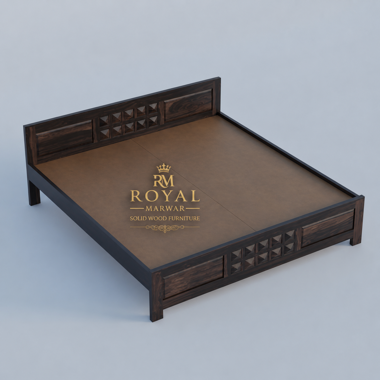 Royal Marwar Solid Sheesham Wood Bed Without Storage | Small Diamond Headboard Design | Palang Double Bed