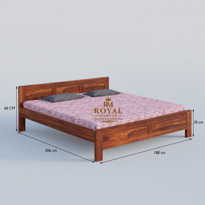 Royal Marwar Solid Sheesham Wood Bed Without Storage | Flat Panel Headboard Design | Palang Double Bed
