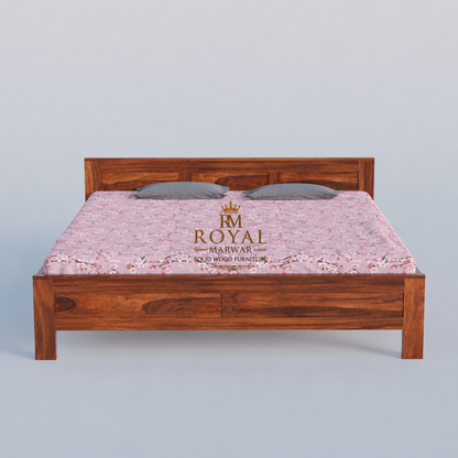 Royal Marwar Solid Sheesham Wood Bed Without Storage | Flat Panel Headboard Design | Palang Double Bed