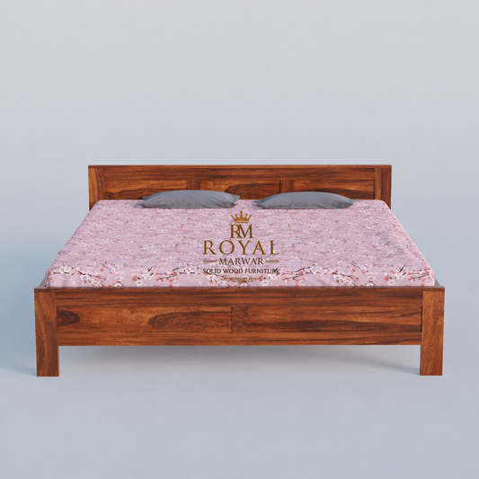 Royal Marwar Solid Sheesham Wood Bed Without Storage | Flat Panel Headboard Design | Palang Double Bed
