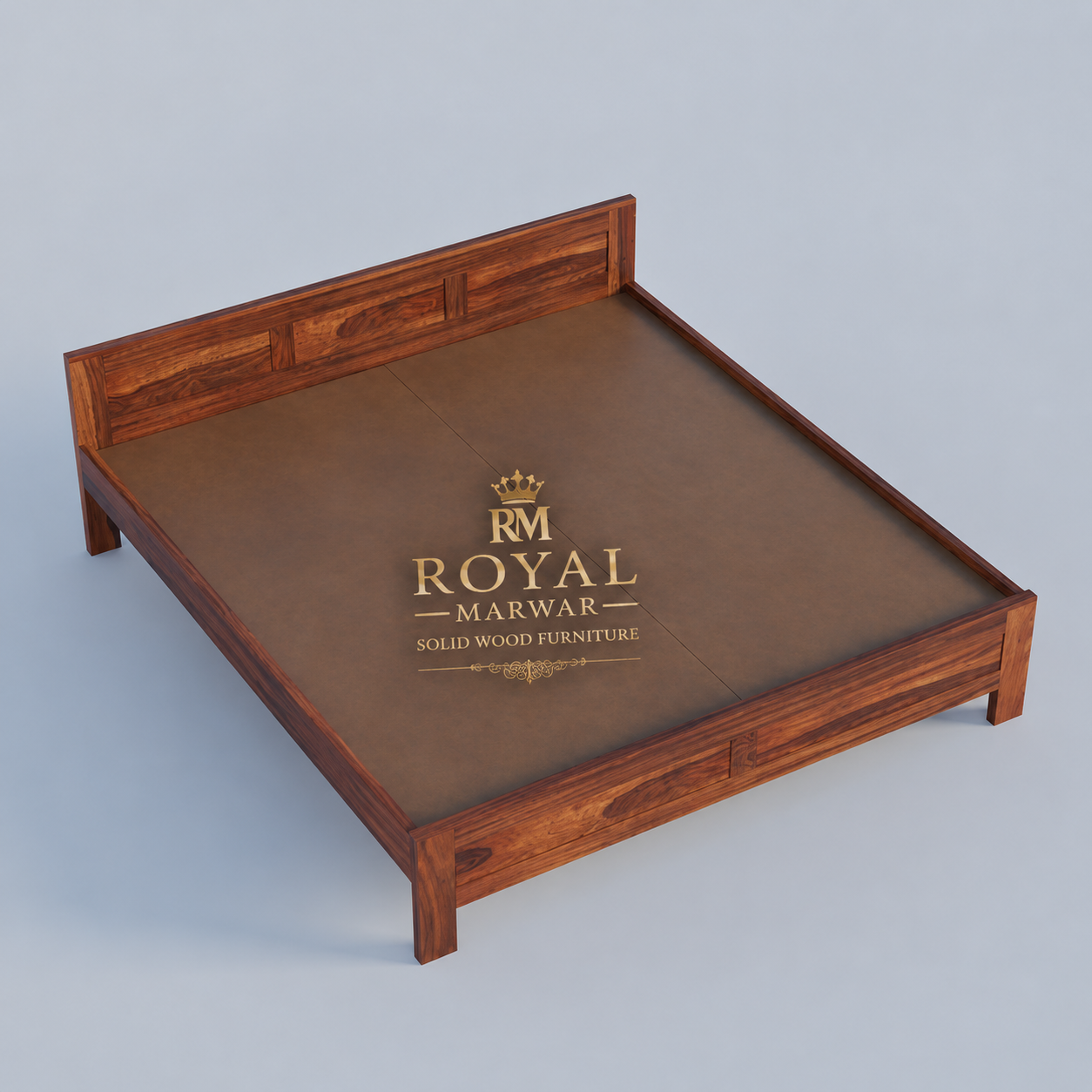 Royal Marwar Solid Sheesham Wood Bed Without Storage | Flat Panel Headboard Design | Palang Double Bed