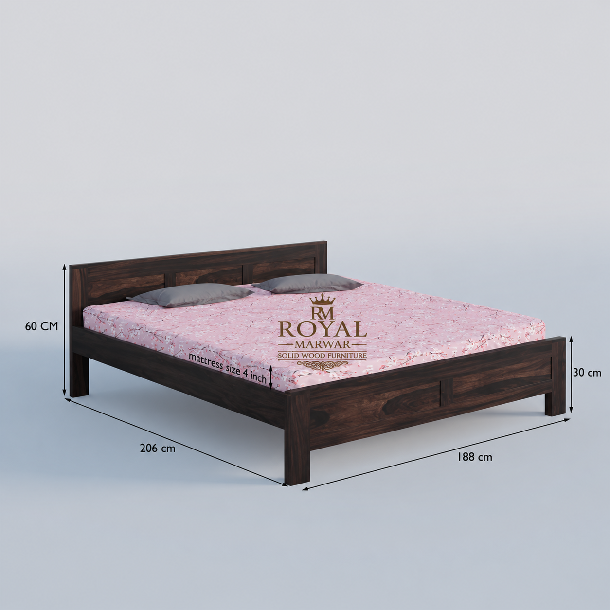 Royal Marwar Solid Sheesham Wood Bed Without Storage | Flat Panel Headboard Design | Palang Double Bed