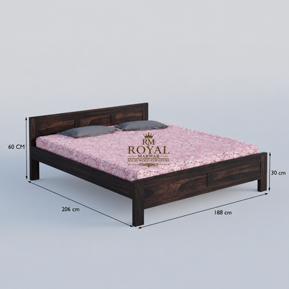 Royal Marwar Solid Sheesham Wood Bed Without Storage | Flat Panel Headboard Design | Palang Double Bed