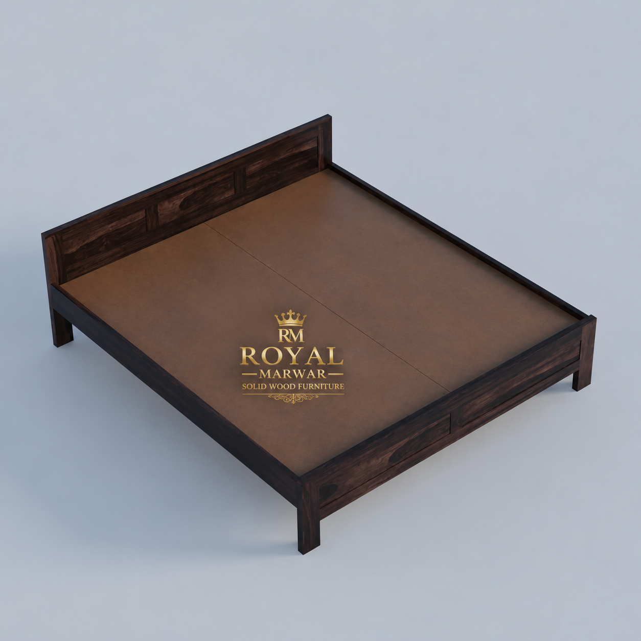 Royal Marwar Solid Sheesham Wood Bed Without Storage | Flat Panel Headboard Design | Palang Double Bed