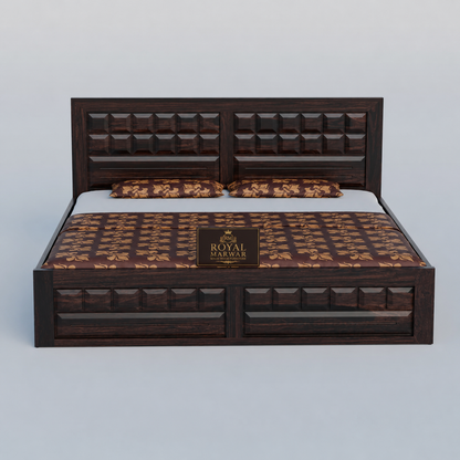 Royal Marwar Sheesham Wood Bed with Storage Box | Big Diamond Headboard Design | Wooden Double Bed for Bedroom