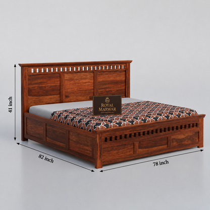 Premium Solid Wood King Size Bed with Elegant Panel Detailing & Contemporary Wooden Finish