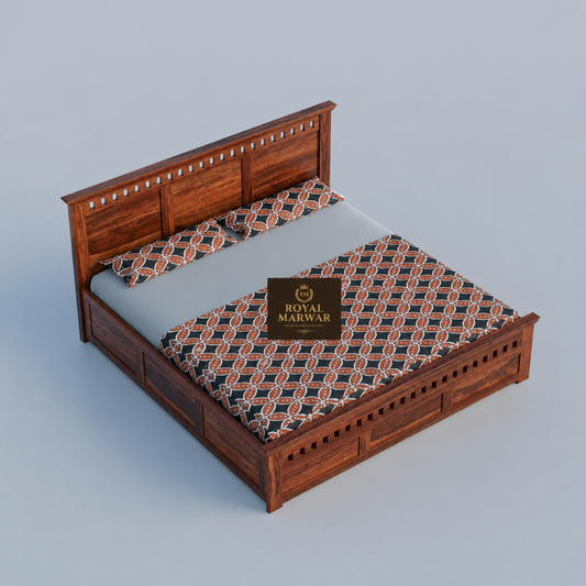 Premium Solid Wood King Size Bed with Elegant Panel Detailing & Contemporary Wooden Finish