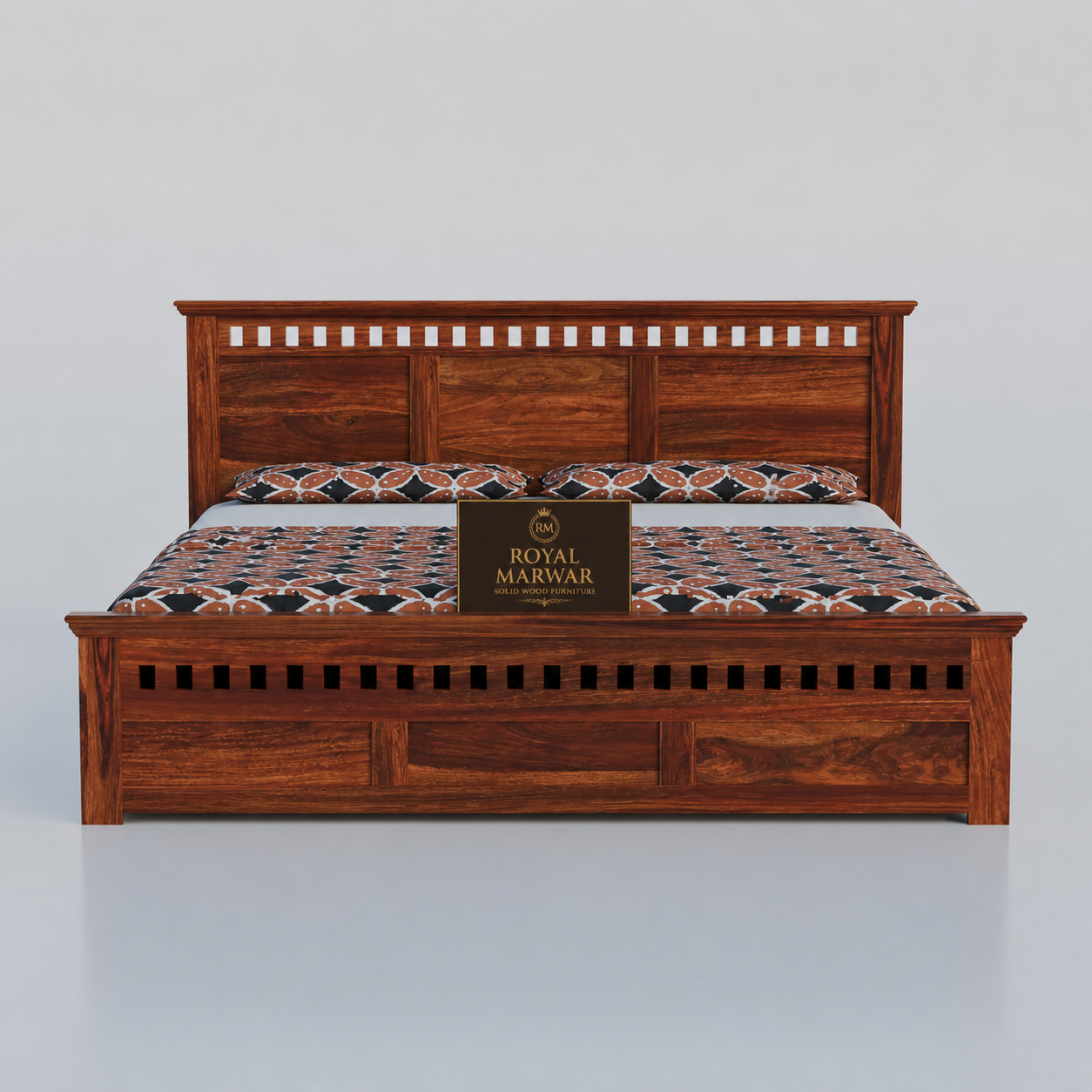 Premium Solid Wood King Size Bed with Elegant Panel Detailing & Contemporary Wooden Finish