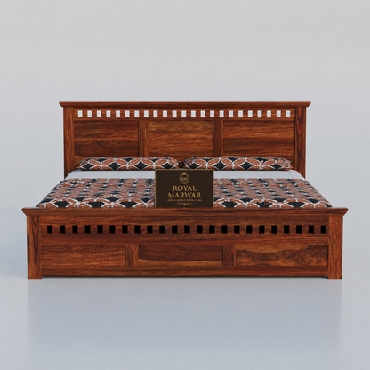 Premium Solid Wood King Size Bed with Elegant Panel Detailing & Contemporary Wooden Finish
