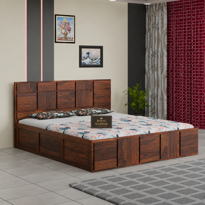Premium Solid Wood King Size Bed with Modern Panel Detailing & Contemporary Wooden Finish