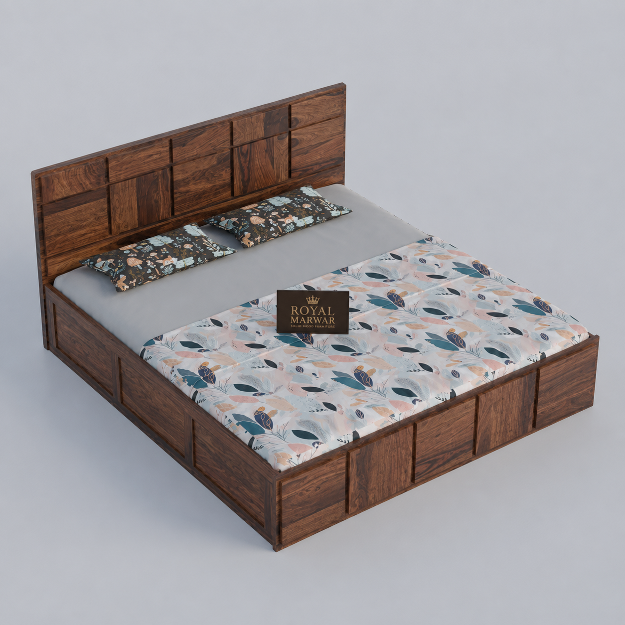 Premium Solid Wood King Size Bed with Modern Panel Detailing & Contemporary Wooden Finish