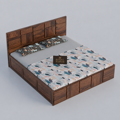 Premium Solid Wood King Size Bed with Modern Panel Detailing & Contemporary Wooden Finish