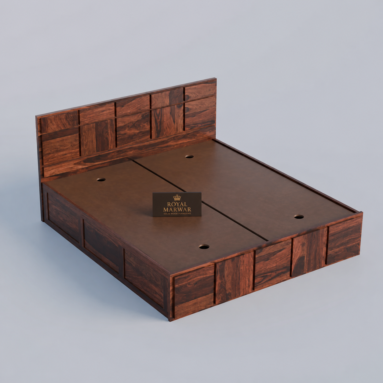 Royal Marwar Sheesham Wood Bed with Storage Box | Plain Panel Design | Wooden Double Bed for Bedroom