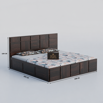 Premium Solid Wood King Size Bed with Modern Panel Detailing & Contemporary Wooden Finish