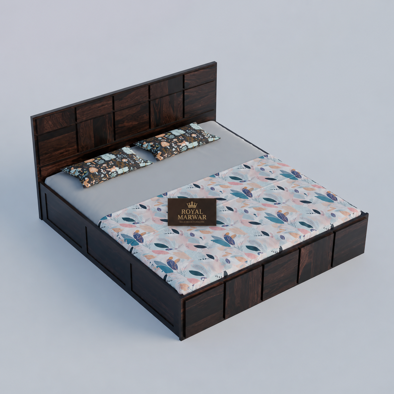 Premium Solid Wood King Size Bed with Modern Panel Detailing & Contemporary Wooden Finish