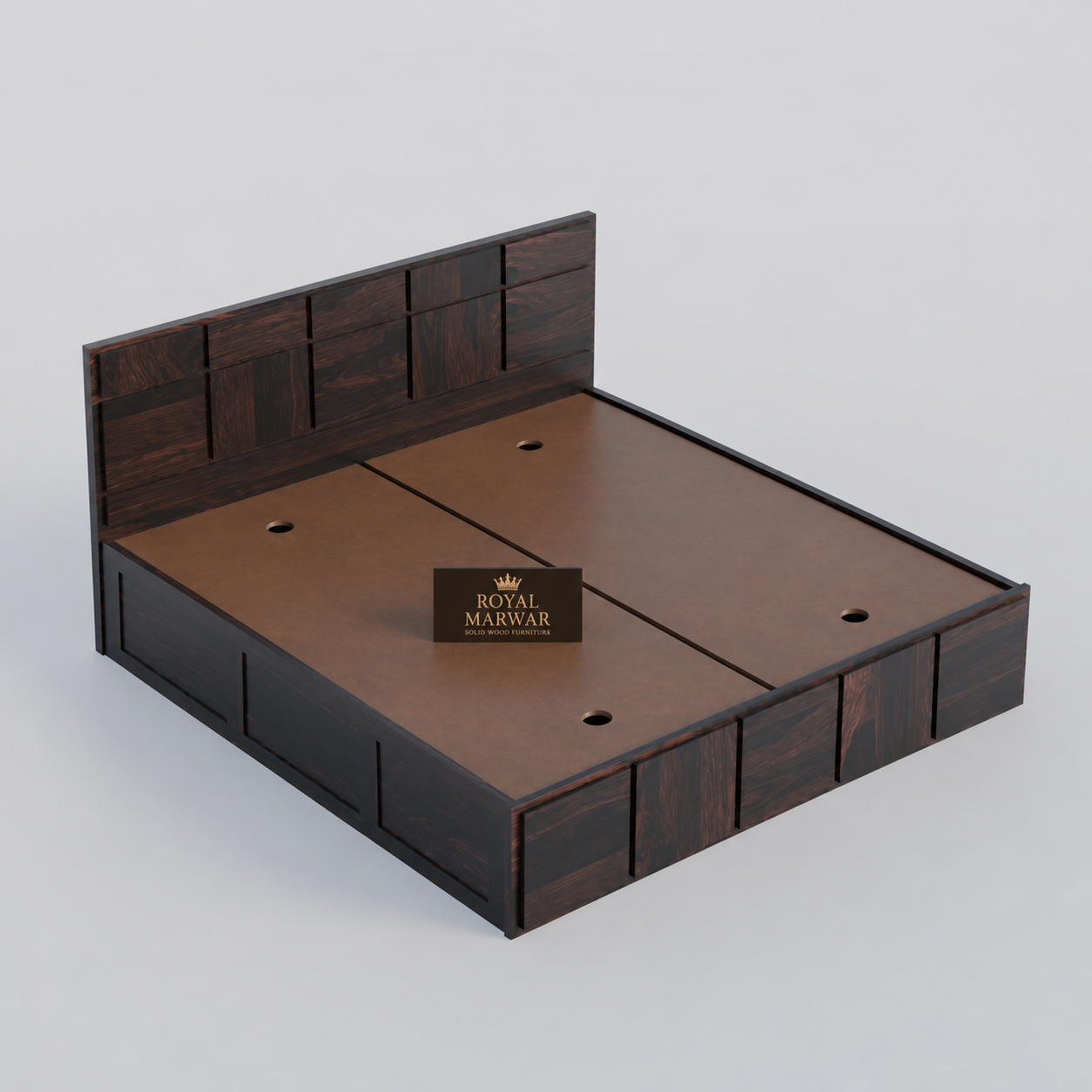 Premium Solid Wood King Size Bed with Modern Panel Detailing & Contemporary Wooden Finish
