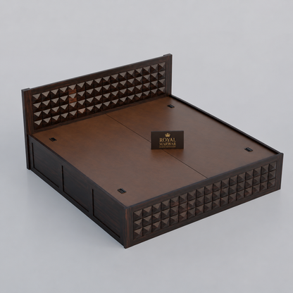 Premium Solid Wood King Size Bed with 3D Geometric Pyramid Panel Design