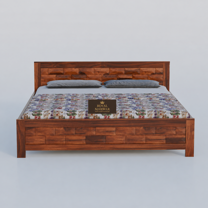 Premium Solid Wood King Size Bed with Artistic Geometric Panel Design