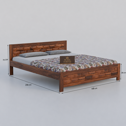 Premium Solid Wood King Size Bed with Artistic Geometric Panel Design