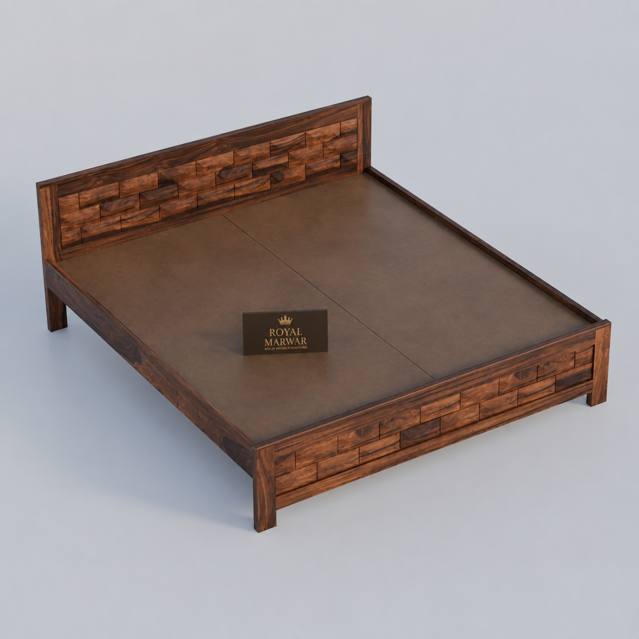 Royal Marwar Solid Sheesham Wood Bed Without Storage | Big Diamond Headboard Design | Palang Double Bed