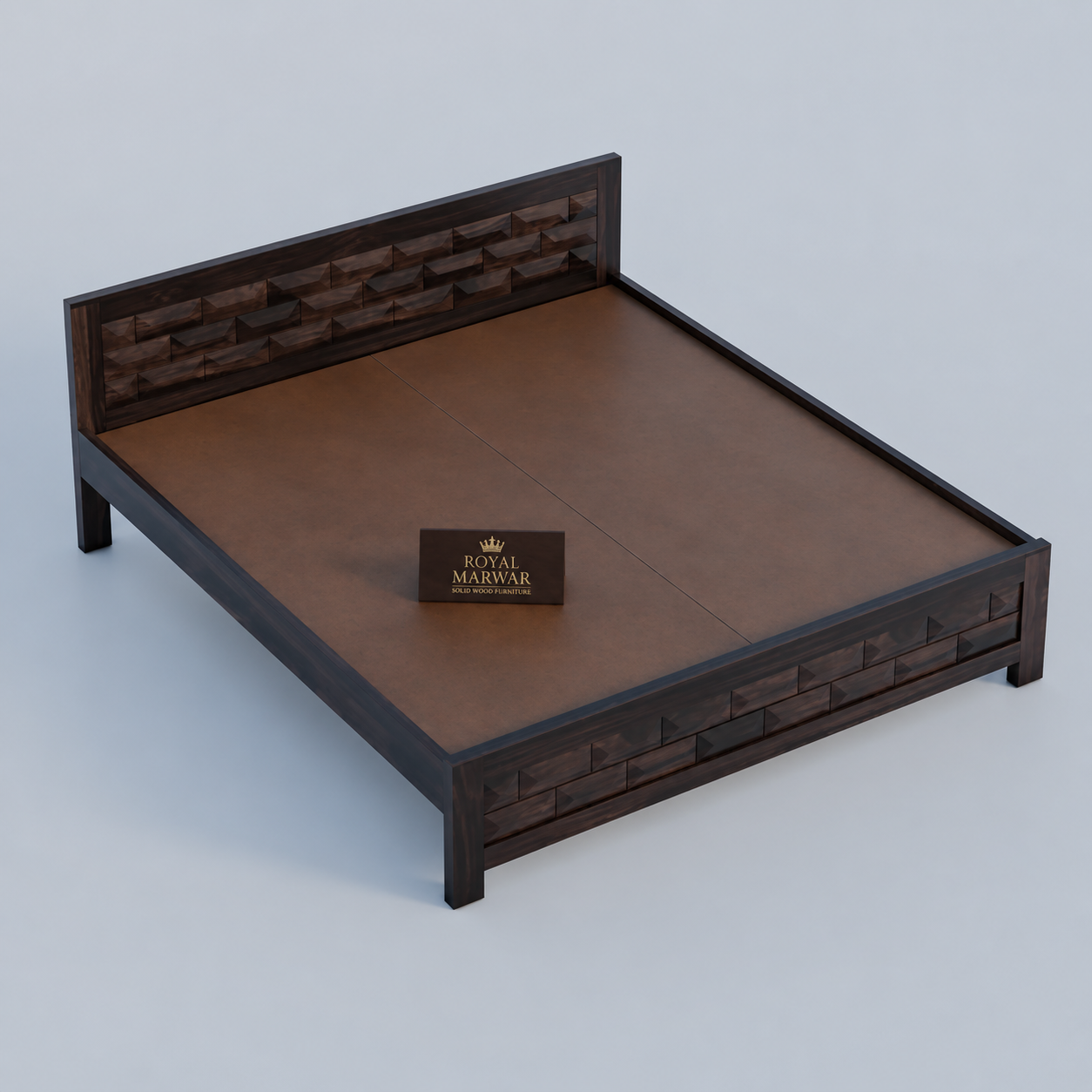 Royal Marwar Solid Sheesham Wood Bed Without Storage | Big Diamond Headboard Design | Palang Double Bed
