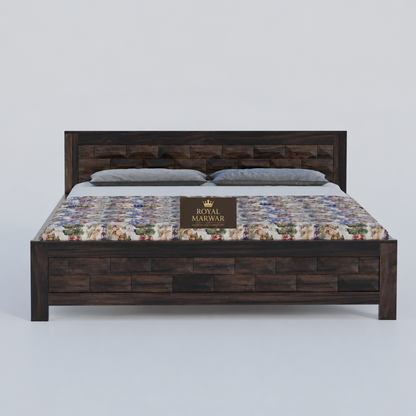 Premium Solid Wood King Size Bed with Artistic Geometric Panel Design