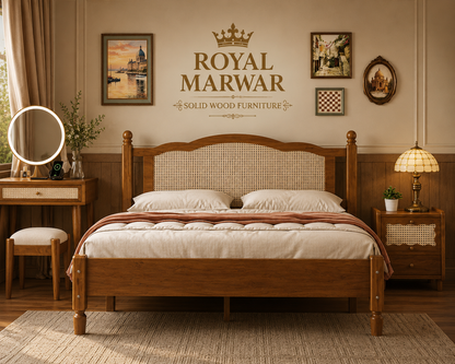 Royal Marwar Solid Sheesham Wood Cane Bed | Queen, King & California King Size | Premium Solid Wood Bed | Black Finish