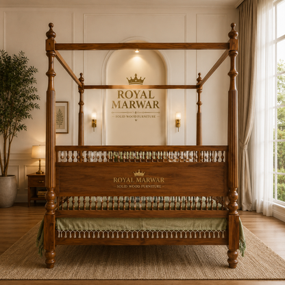 Royal Marwar Wooden Bed Frame | King & California King | Solid Sheesham Wood 100% Solid Sheesham Wood Bed Frame