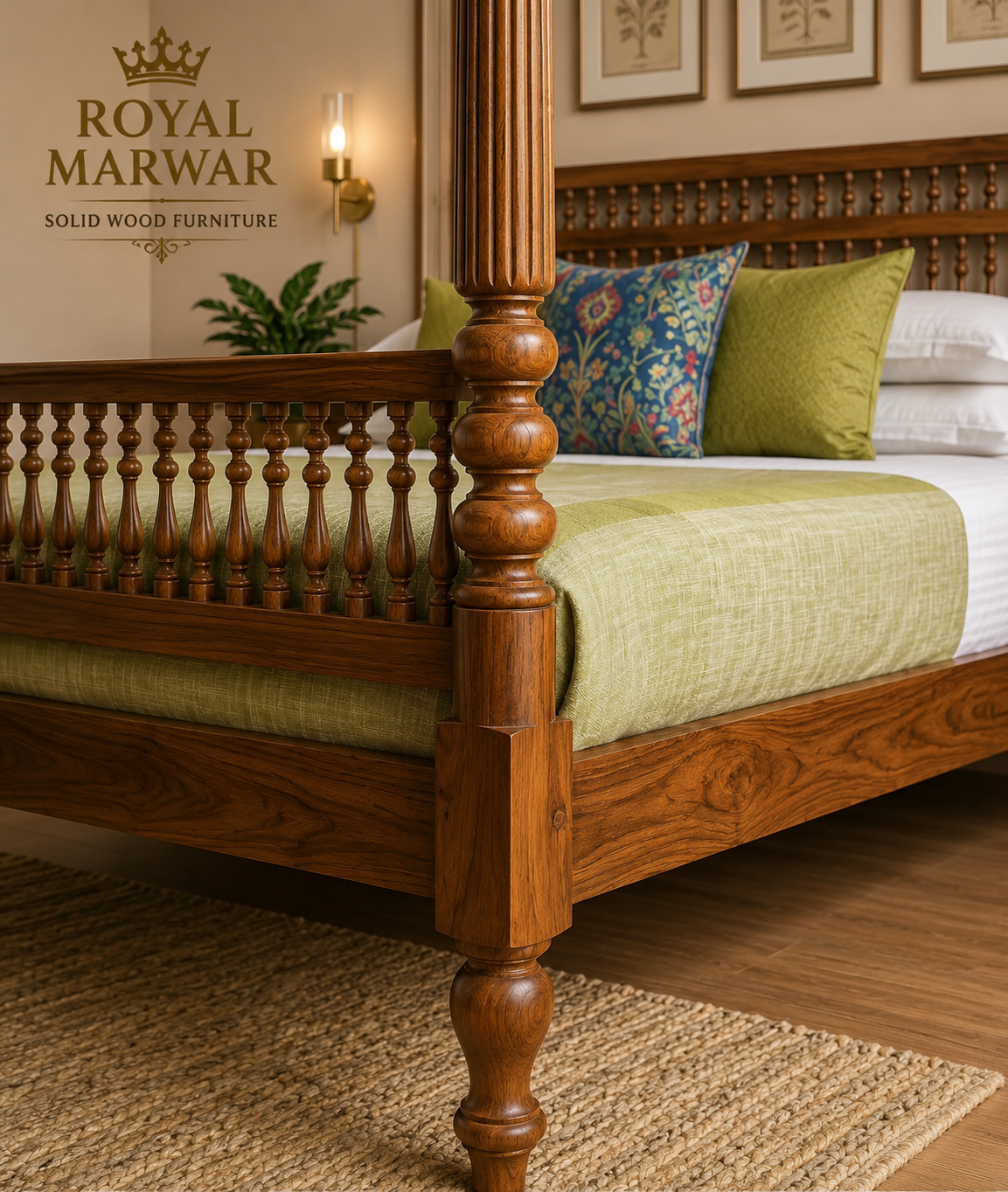 Royal Marwar Wooden Bed Frame | King & California King | Solid Sheesham Wood 100% Solid Sheesham Wood Bed Frame