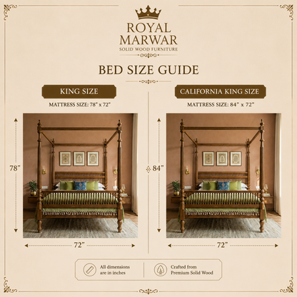 Royal Marwar Wooden Bed Frame | King & California King | Solid Sheesham Wood 100% Solid Sheesham Wood Bed Frame