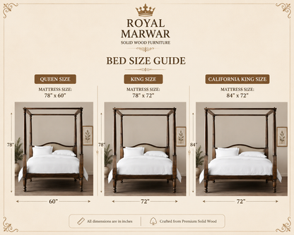Royal Marwar Solid Sheesham Wood Four Poster Bed | King & California King | Premium Solid Wood Bed | Walnut Finish