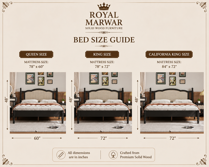 Royal Marwar Solid Sheesham Wood Cane Bed | Queen, King & California King Size | Premium Solid Wood Bed | Black Finish