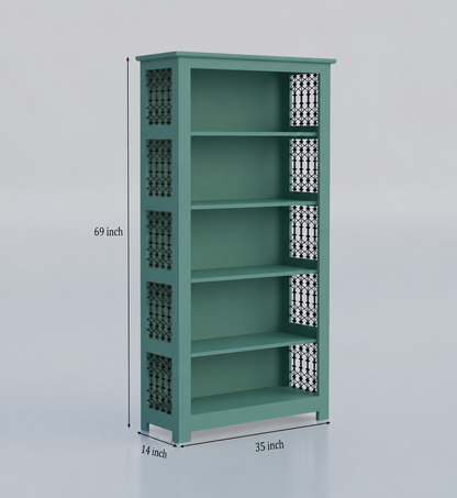 Royal Marwar Solid Mango Wood Bookshelf | 5 Tier Wooden Bookcase | Open Display Storage Shelf | White Finish